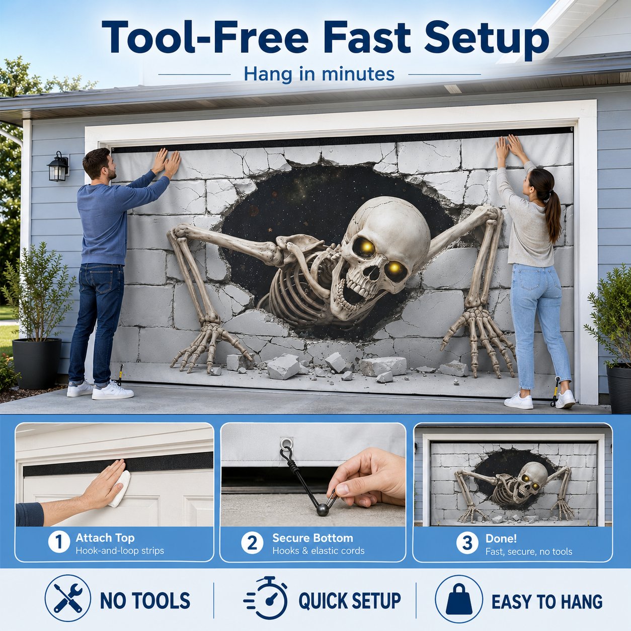 👻Scary Skeleton Breakthrough Garage Door Banner
