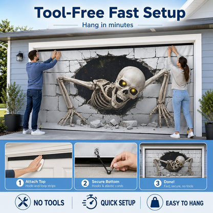 👻Scary Skeleton Breakthrough Garage Door Banner