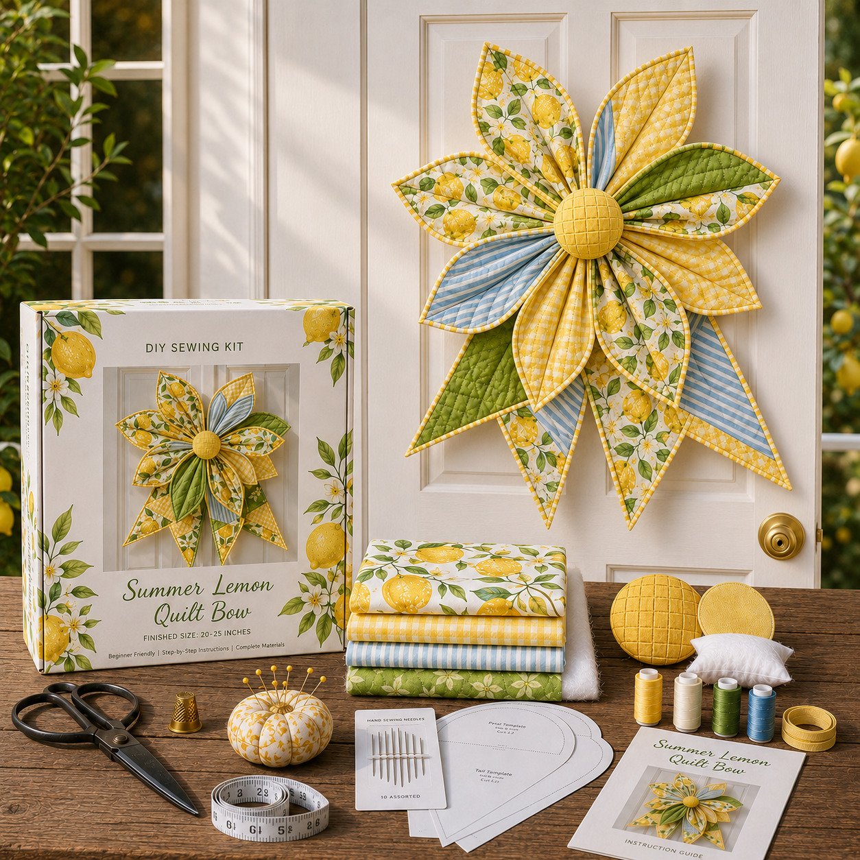 🎀 Oversized Quilted Bow Sewing Kit | Coordinated Printed Fabrics, Soft Batting, Pre-Designed Templates & Complete Supplies for a Full 23–25 in Statement Bow 🍁✨