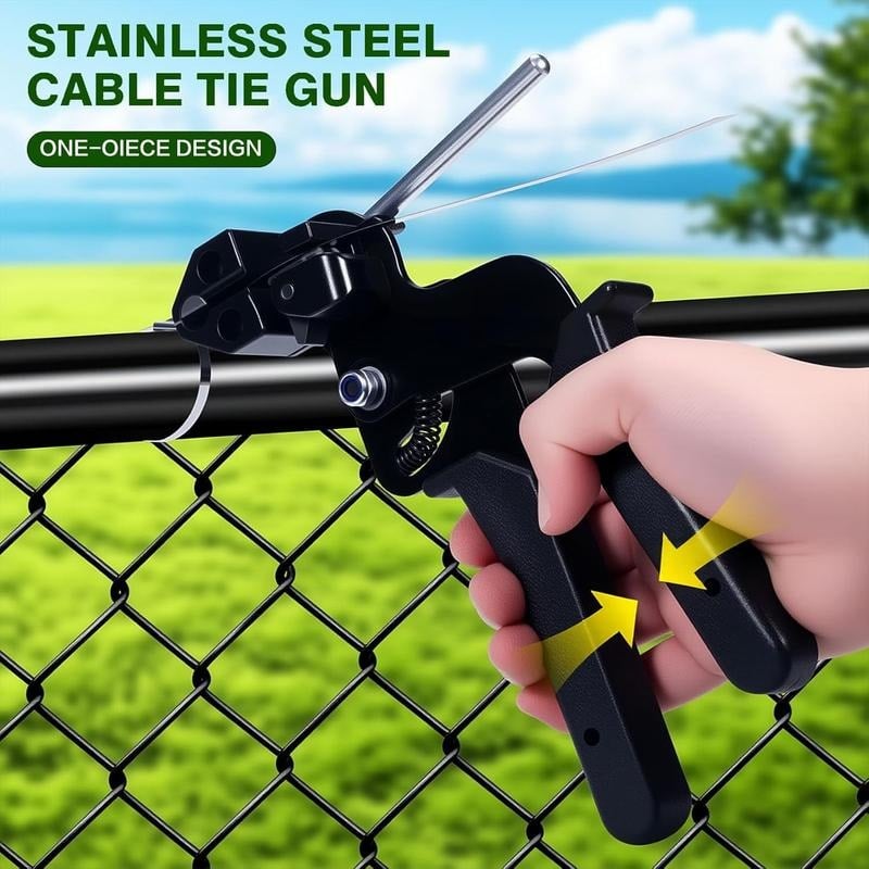 🔧 Stainless Steel Cable Tie Gun Tool with Metal Zip Ties, Heavy Duty Cable Tie Tightener & Cutter for Industrial, Fencing, Exhaust Repair