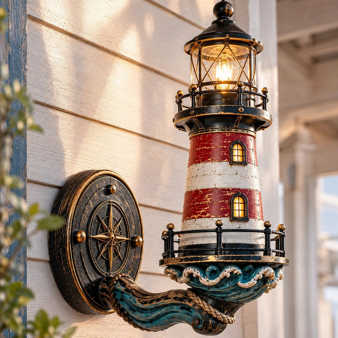 Close view of vintage coastal lighthouse wall light details