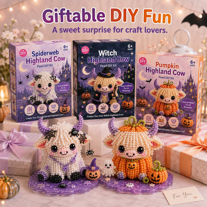 ⏳ Last Day 49% OFF – 🎃 Beginner-Friendly Halloween Highland Cow 3D Pearl Bead DIY Kit | Complete Kit with All Tools & Step-by-Step Guide Included 💕