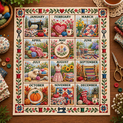 🧵 ✨ 12 Months Through the Year Embroidery Kit — 🪡A Year of Beautiful Stitches