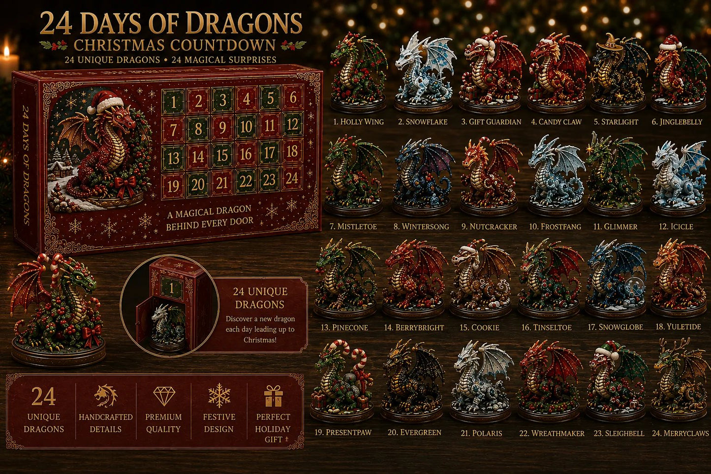 🐉 24 Days of Dragons Advent Calendar – 24 Unique Dragons, 24 Magical Christmas Surprises 🎄✨