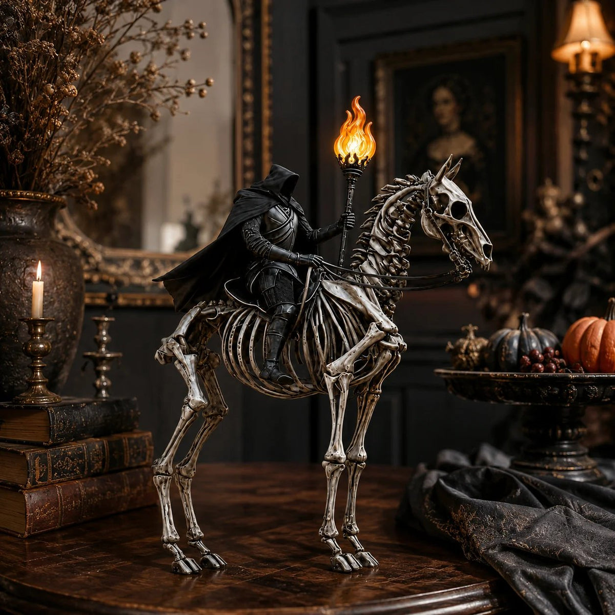 Lighted Headless Horseman on Skeleton Horse Figurine