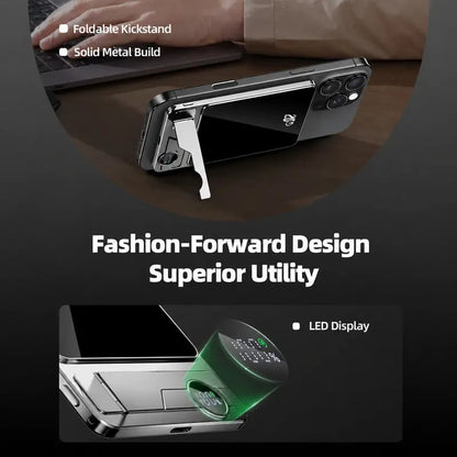 🔋 5000mAh Magnetic Portable Power Bank – 20W Fast Charging Wireless Charger with Built-In USB-C Cable, Foldable Stand & LED Battery Display for iPhone & USB-C Devices