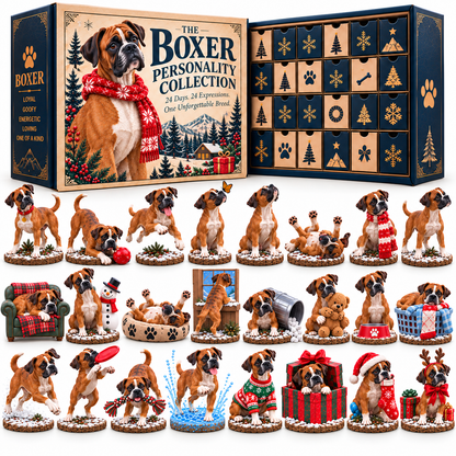 🐾🎄 – 24-Day Boxer Dog Christmas Advent Calendar with 24 Unique Collectible Figurines