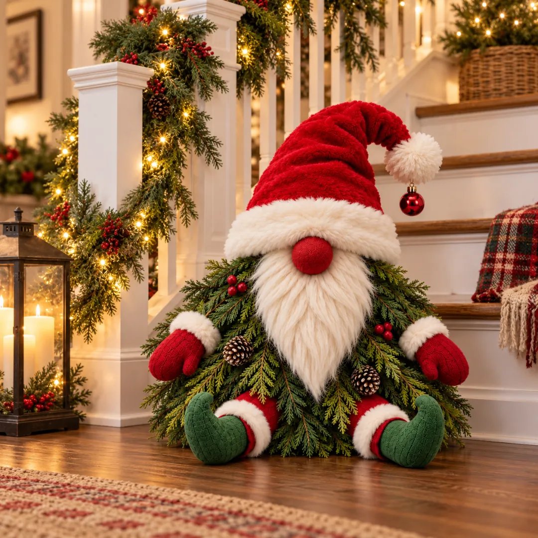 🎅 Sitting Christmas Evergreen Gnome | Woodland Holiday Decor