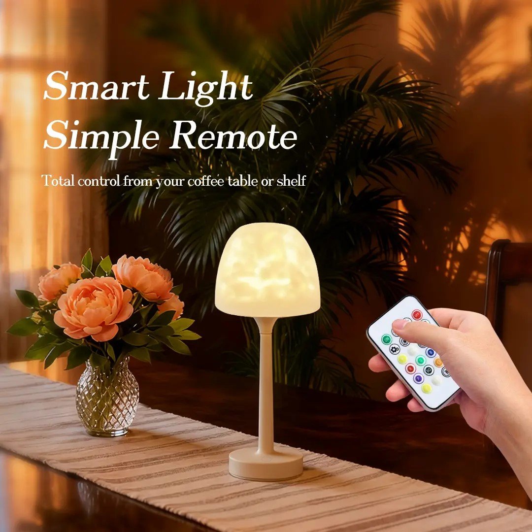16-Color Water Ripple Projection Table Lamp – Rechargeable Remote & Touch Dimmable Mood Light