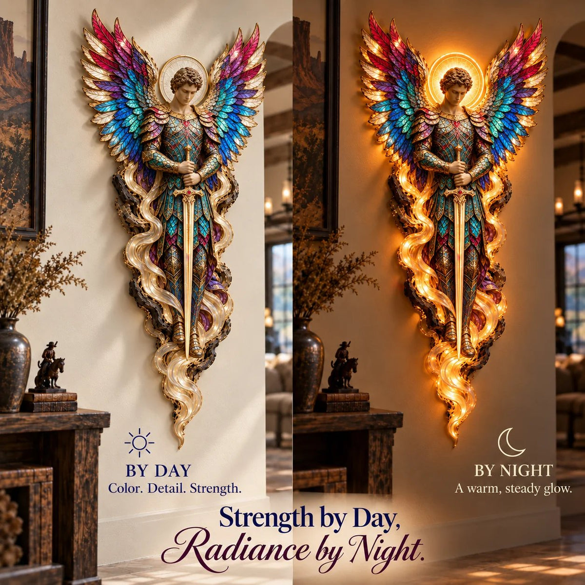 ✝️ Heavenly Radiance Lighted Angel Wall Sculpture | Gabriel or Michael