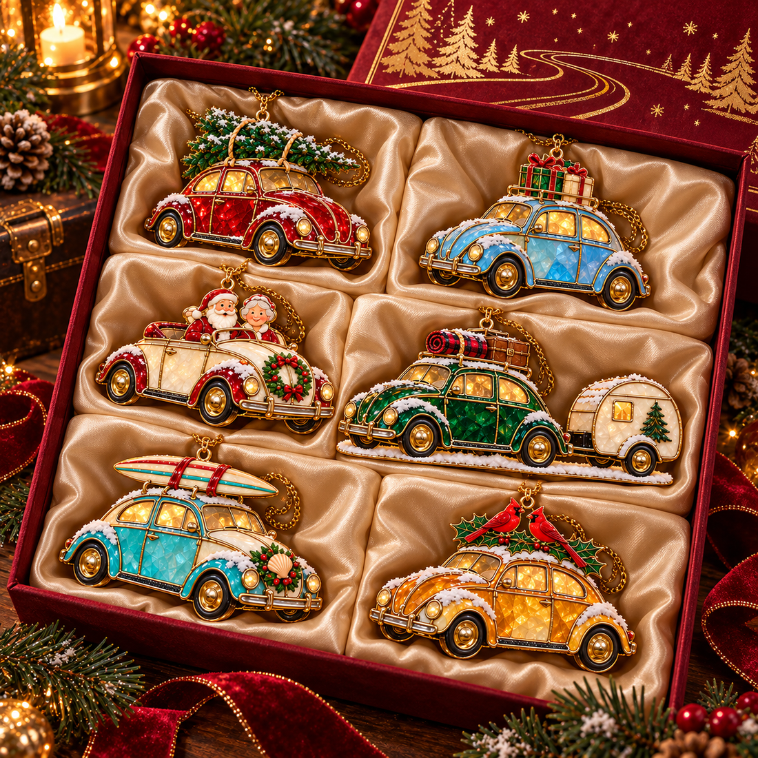 Christmas tree styling with vintage car ornament