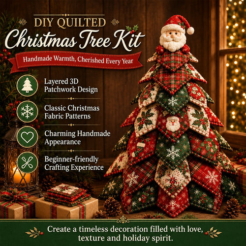 🎄 DIY Quilted Christmas Tree Kit | Layered 3D Tabletop Craft with Pre-Cut Festive Fabrics, Foam Base & Easy Instructions 🧵✨