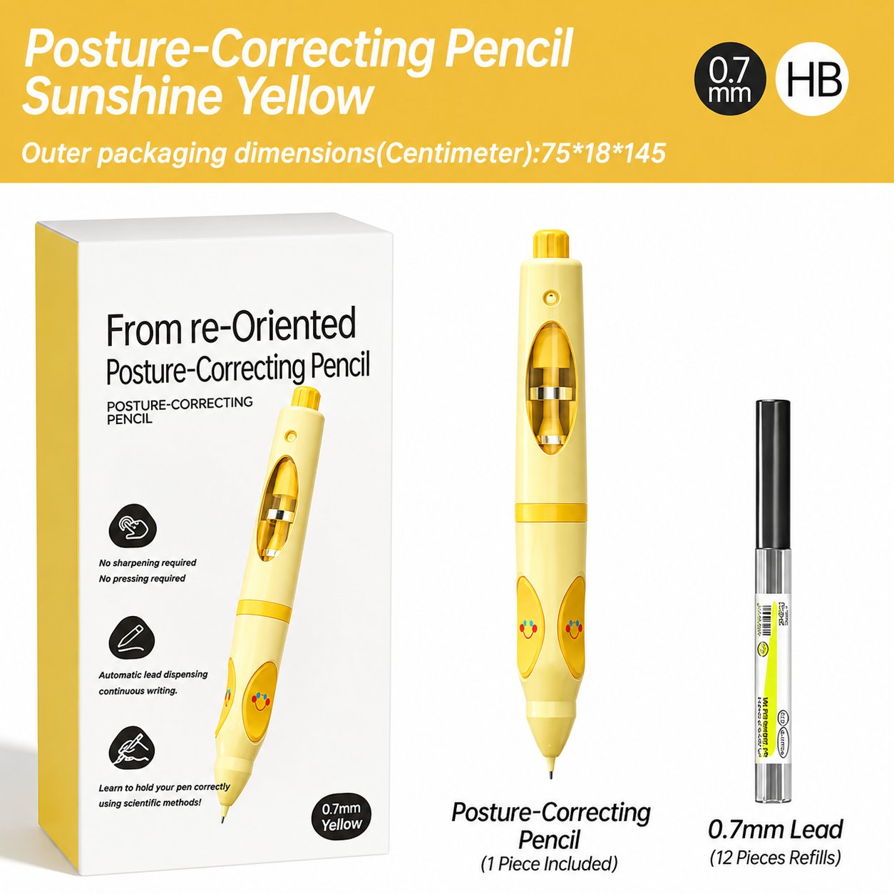✏️Write Right Ergonomic Pen Grip Writing Aid – Self-Advancing Posture-Training Pencil with 12 Refills