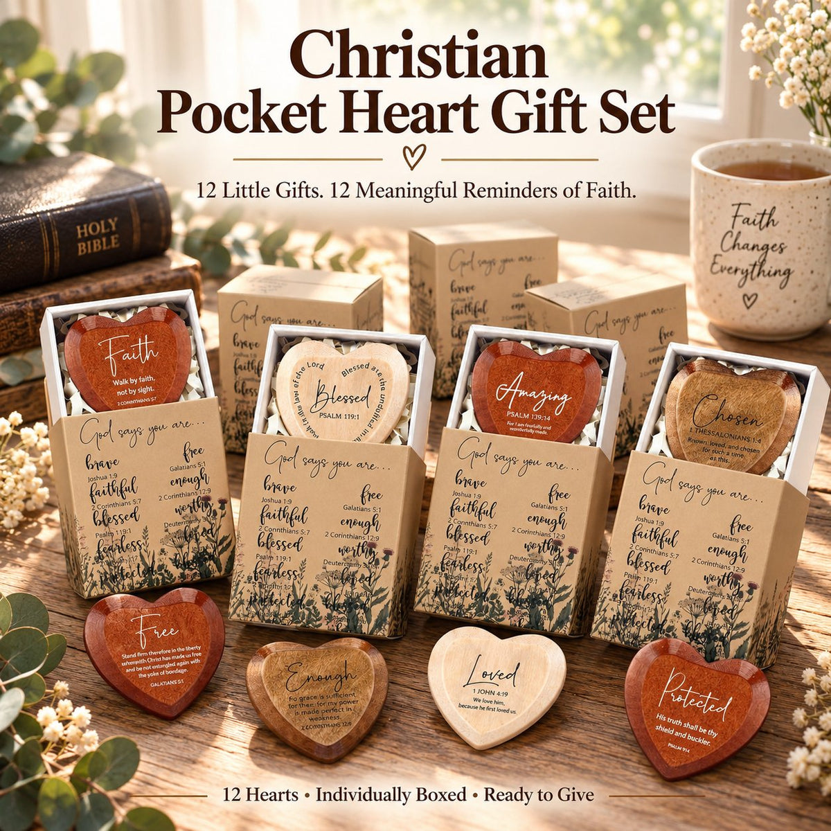 Christian Pocket Heart Gift Set – 12 Faith-Inspired Keepsakes