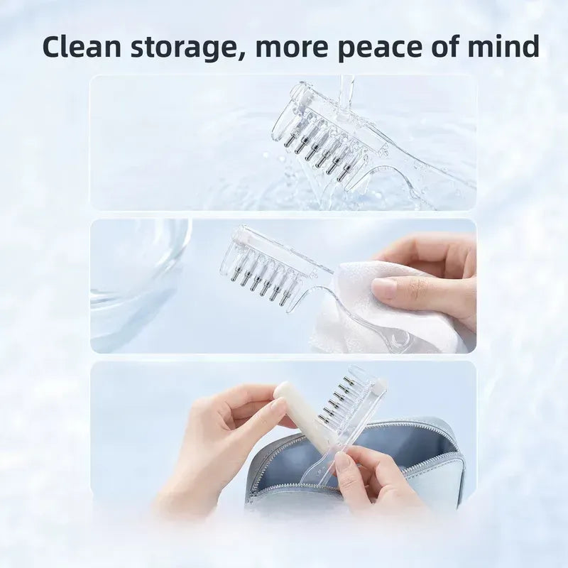 ⭐💧Refillable Scalp Oil Applicator Comb with 6 Metal Massage Tips – Even Root Serum Distribution & Scalp Stimulation for Hair Care