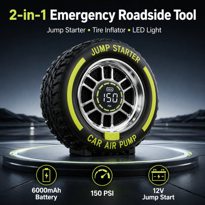 2-in-1 Portable Tire Inflator & 12V Emergency Jump Starter