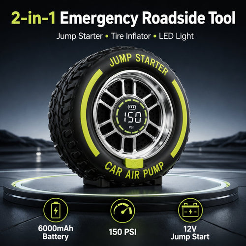 2-in-1 Portable Tire Inflator & 12V Emergency Jump Starter