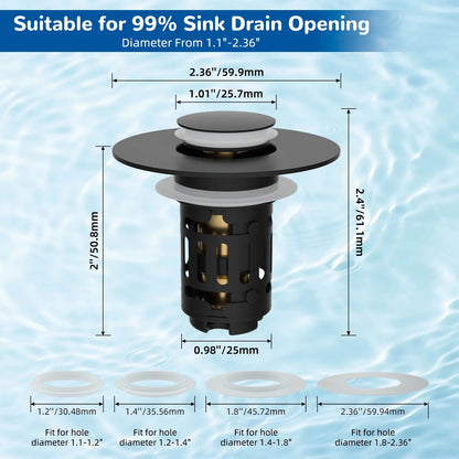 🛁3-in-1 Bathroom Sink Drain Strainer with Hair Catcher & Pop-Up Stopper