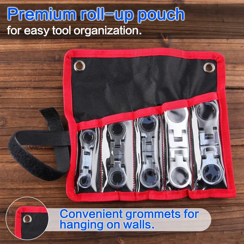 🛠️ 5-Piece Stubby Flex Head Ratchet Wrench Set | 72-Tooth Metric Mechanic Tools