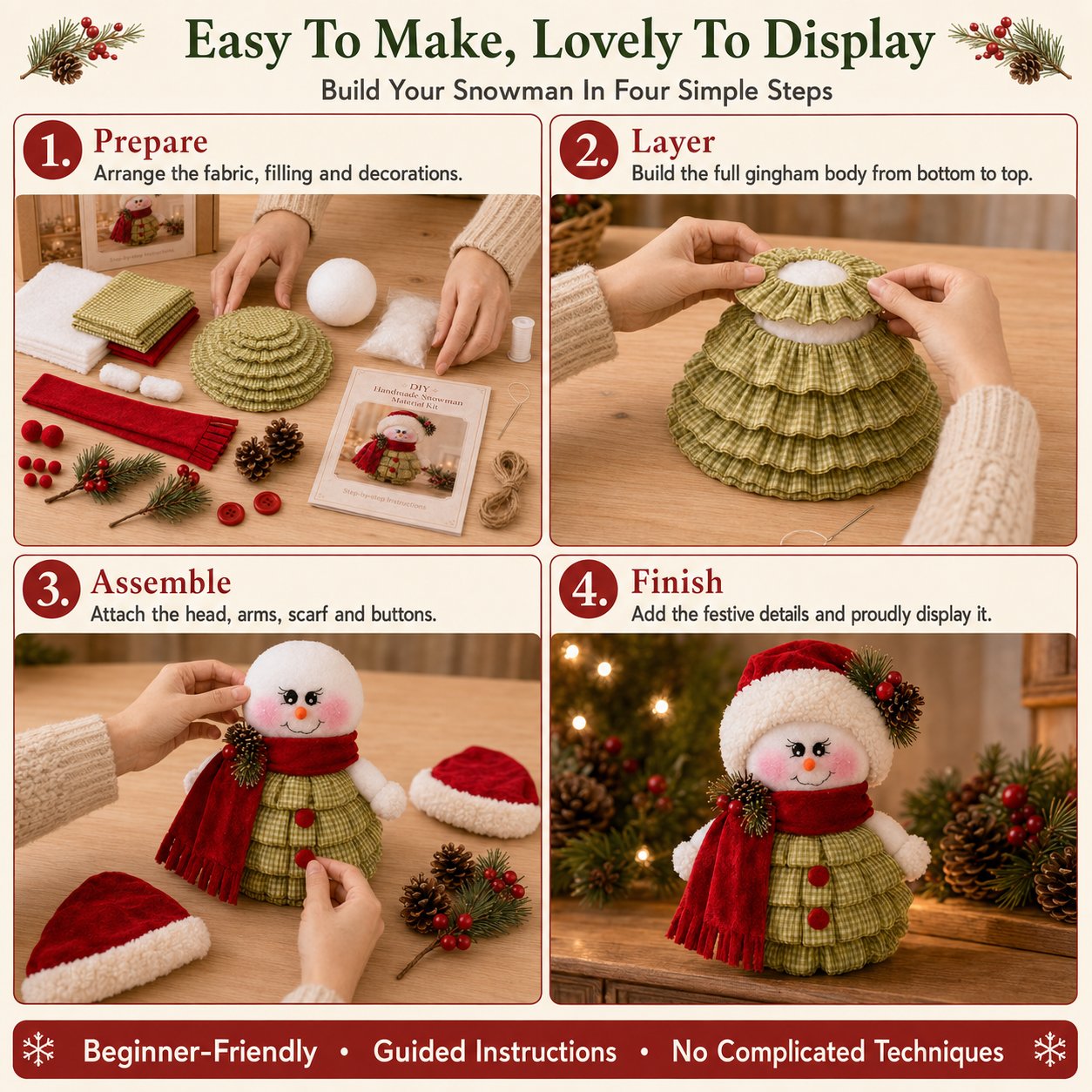 🔥 LAST DAY 49% OFF – ☃️ DIY Christmas Snowman Craft Kit | Layered Fabric Keepsake for Tabletop Display, Tree Hanging & Festive Bag Decor 🎄✨