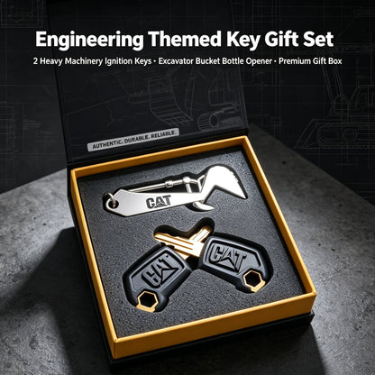 Heavy Equipment Operator Gift Box, 2Pcs Engineering Vehicle Ignition Keys + Excavator Arm Metal Bottle Opener Keychain