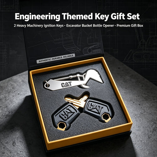Heavy Equipment Operator Gift Box, 2Pcs Engineering Vehicle Ignition Keys + Excavator Arm Metal Bottle Opener Keychain