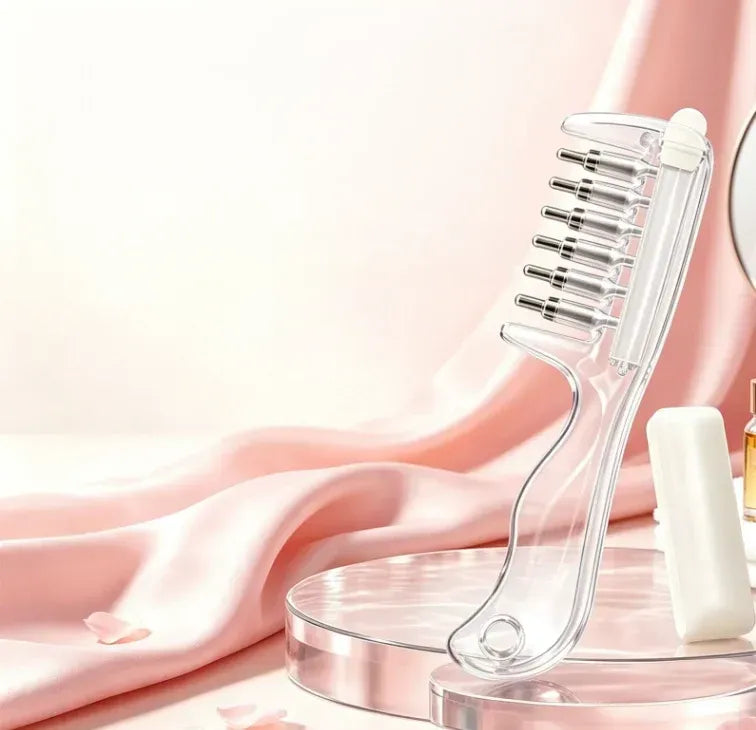 ⭐💧Refillable Scalp Oil Applicator Comb with 6 Metal Massage Tips – Even Root Serum Distribution & Scalp Stimulation for Hair Care