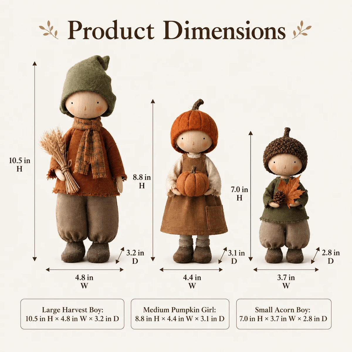 🍁Set of 3 Rustic Fall Harvest Doll Figurines