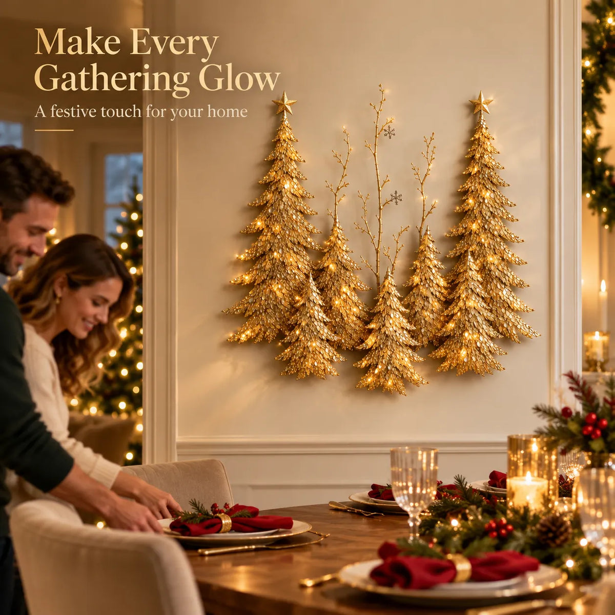 ✨Golden Light-Up Christmas Forest Wall Decor