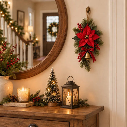 🔥🎁Classic Red Poinsettia Christmas Door Swag