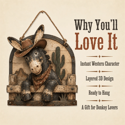 🫏 Rustic Cowboy Donkey Wall Hanging – Western Farmhouse Décor & Country Keepsake