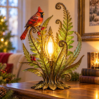 🐦 Cardinal Garden Glow Lamp – Vintage Bird & Botanical Table Light