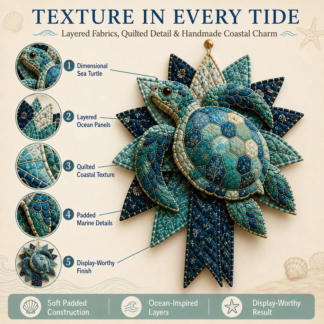 ⏳ Last Day 49% OFF – 🌊 Beginner-Friendly DIY Large Coastal Quilted Seaside Wreath Sewing Kit Collection | Complete Kit with Coordinated Fabrics, Sewing Materials & Step-by-Step Guide Included 💕