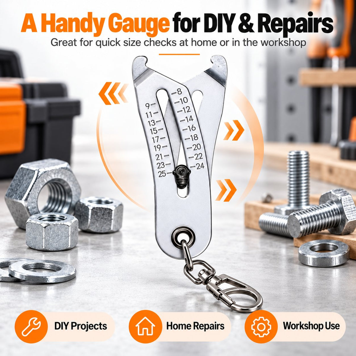 🔧 Portable Nut & Bolt Size Gauge