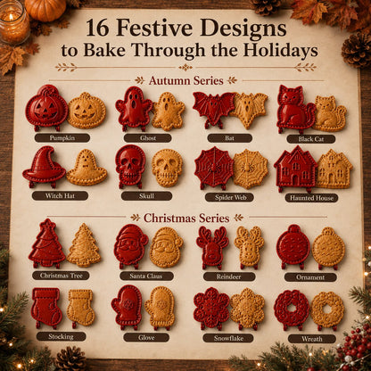 🎃🎄16 Festive Designs • Easy Hand-Press Molds • Perfect for Cookies, Mini Pies & Stuffed Pastries 🥧 Press, Fill & Bake Your Way Through the Holidays 😋