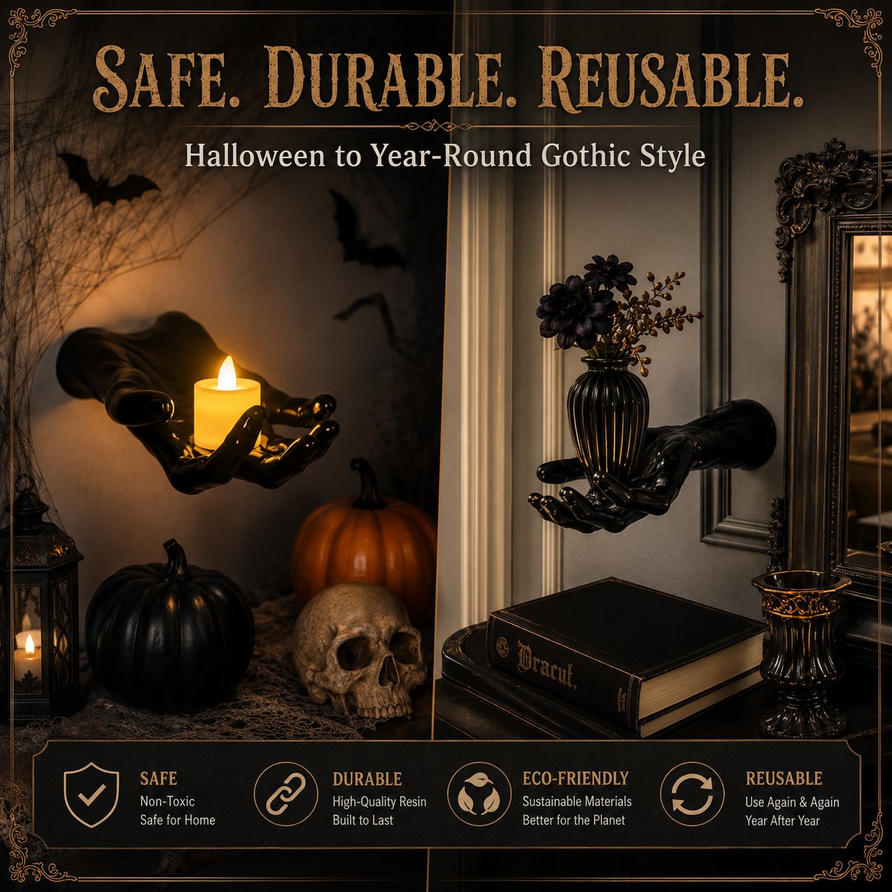🔥 Last Day 50% OFF - Creepy Hand Wall Candle Holder Set Gothic Halloween Decor
