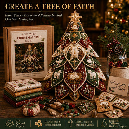 ⏳ Last Day 49% OFF – ✝️ Beginner-Friendly Tree of Faith 3D Quilted Christmas Tree Sewing Kit | Complete Kit with Coordinated Fabrics, Beads & Step-by-Step Guide Included 💕