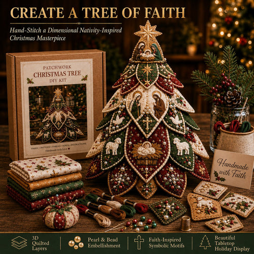 ⏳ Last Day 49% OFF – ✝️ Beginner-Friendly Tree of Faith 3D Quilted Christmas Tree Sewing Kit | Complete Kit with Coordinated Fabrics, Beads & Step-by-Step Guide Included 💕