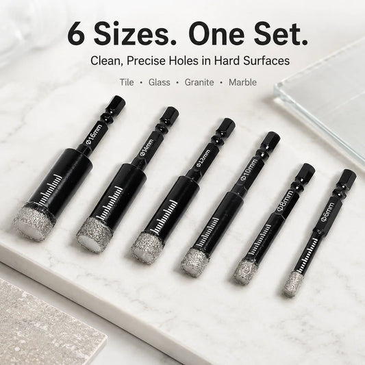 🔥6 Pcs Diamond Drill Bits Set, 1/4 5/6 3/8 1/2 Inch Brazed Diamond Drill Bits for Precision Drilling in Tile Ceramic Glass Granite Marble Masonry