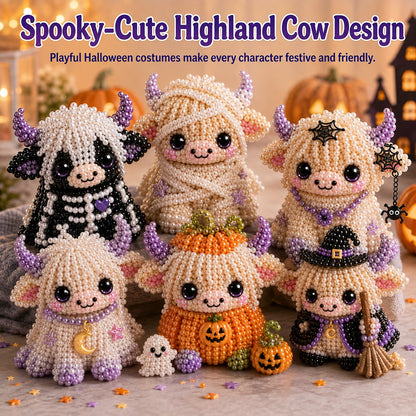 ⏳ Last Day 49% OFF – 🎃 Beginner-Friendly Halloween Highland Cow 3D Pearl Bead DIY Kit | Complete Kit with All Tools & Step-by-Step Guide Included 💕