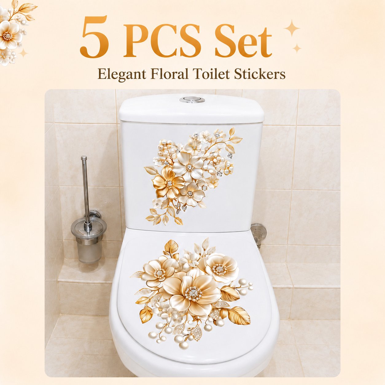🌼Luxury Golden Flower Toilet Sticker