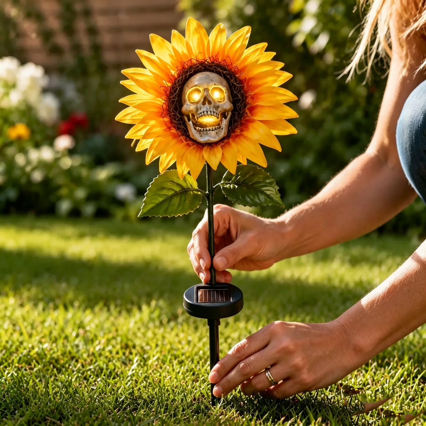 💀Solar Sunflower Skull Stake Lights - Waterproof LED Halloween Pathway Decor
