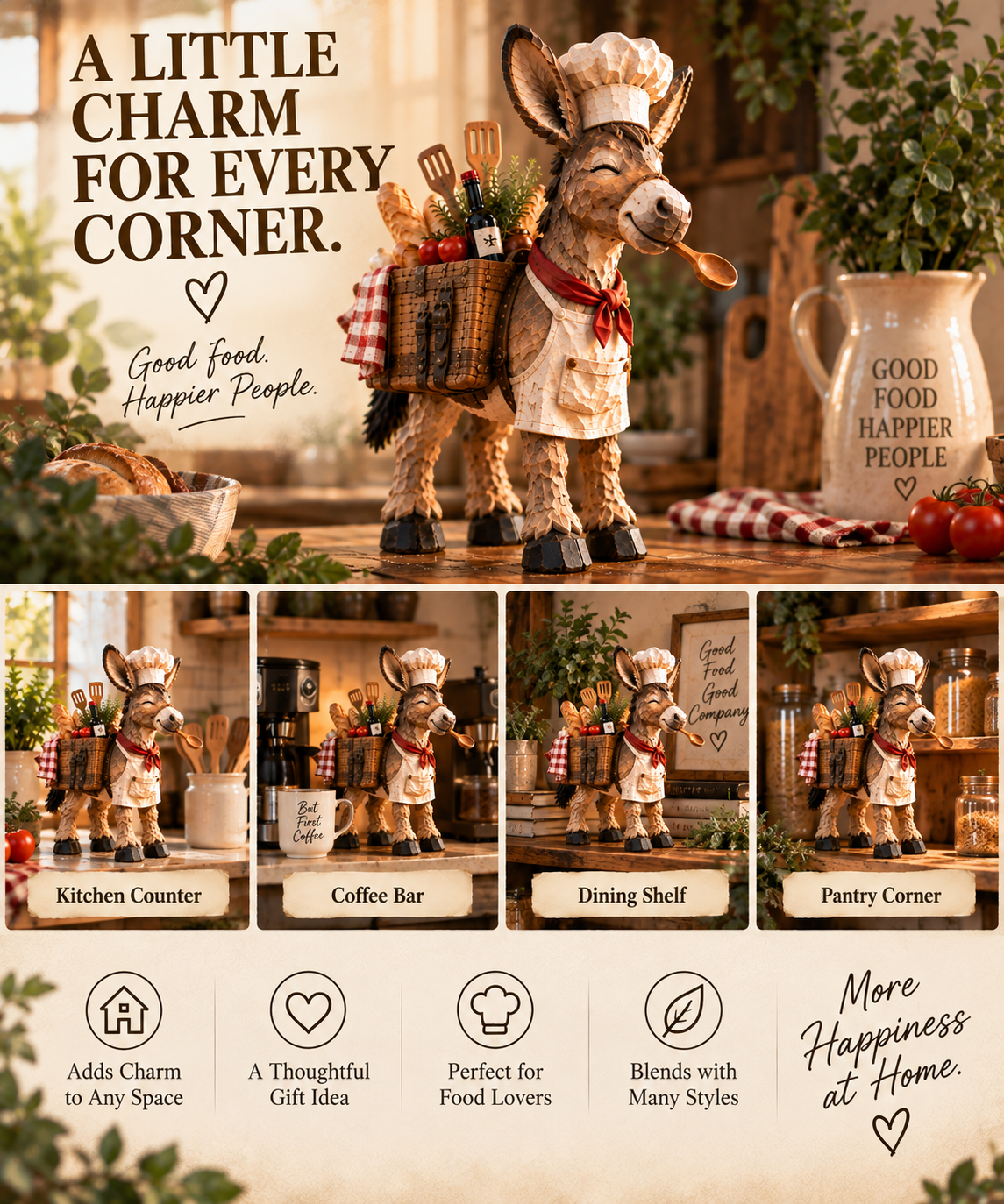 🫏 The Stubborn Little Chef — Carved Kitchen Donkey Figurine