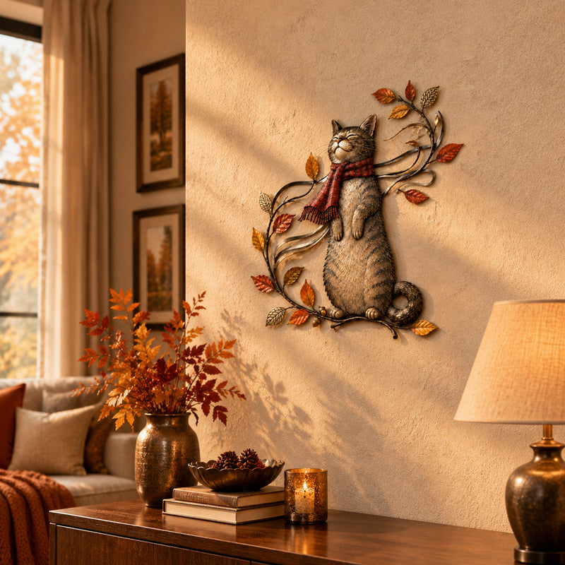 Autumn Cat Metal Wall Decor – Swinging & Standing Cat Designs