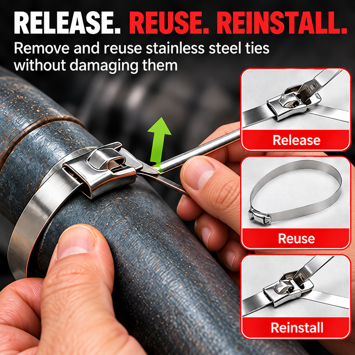 🔥Last Day 50% OFF-🔧Heavy-Duty 304 Stainless Steel Cable Tie Fastening Tool Kit