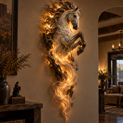 🔥Last Day 49% OFF -🐎 Emberlight Rearing Horse Wall Sculpture | Illuminated 3D Decor