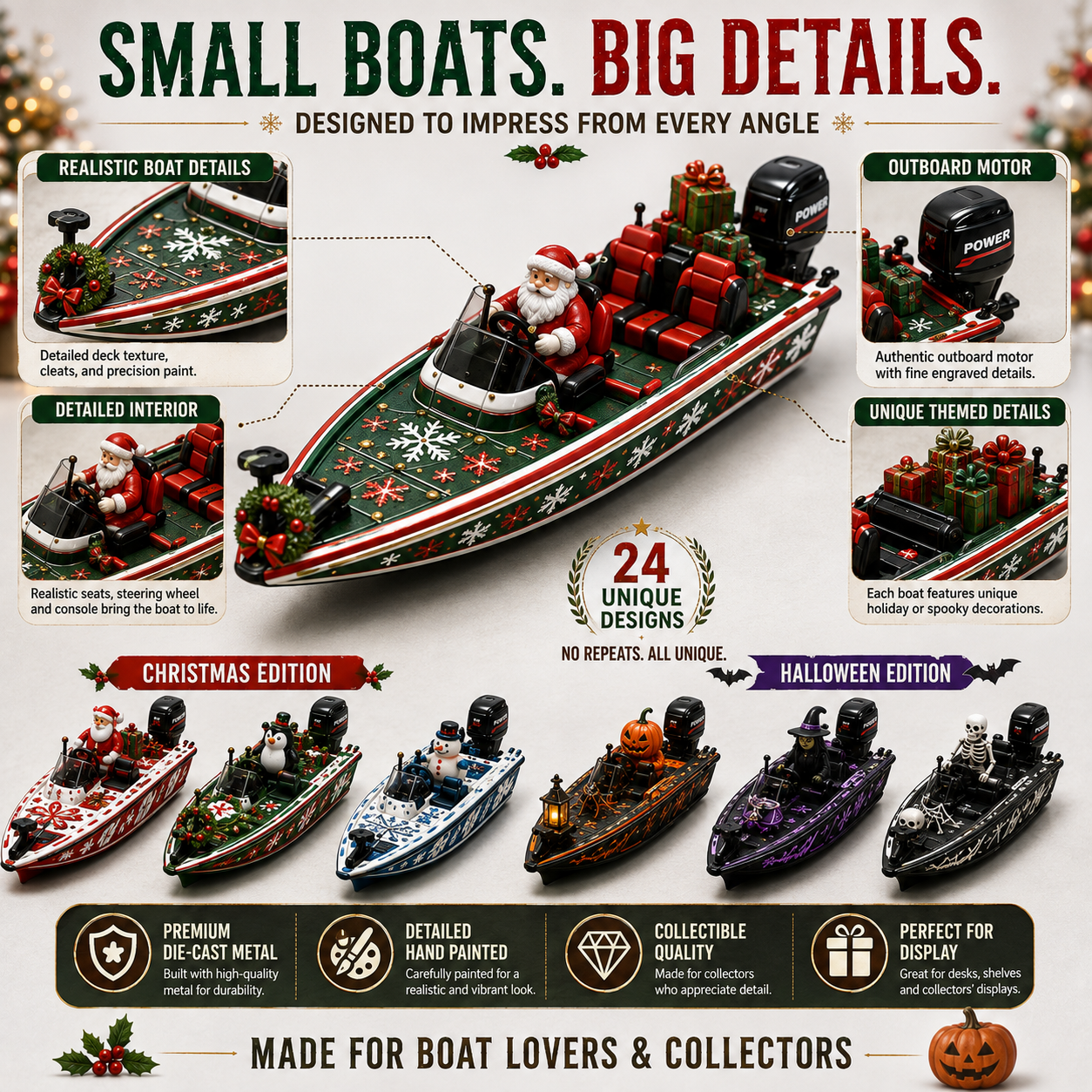 🚤24-Day Bass Boat Advent Calendar – Christmas & Halloween Collectible Boat Edition