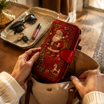 🎄Christmas Wallet🎁| Vintage Faux Leather Zip Clutch Purse, 4 Festive Holiday Designs, Multi-Compartment Christmas Gift for Women and Men