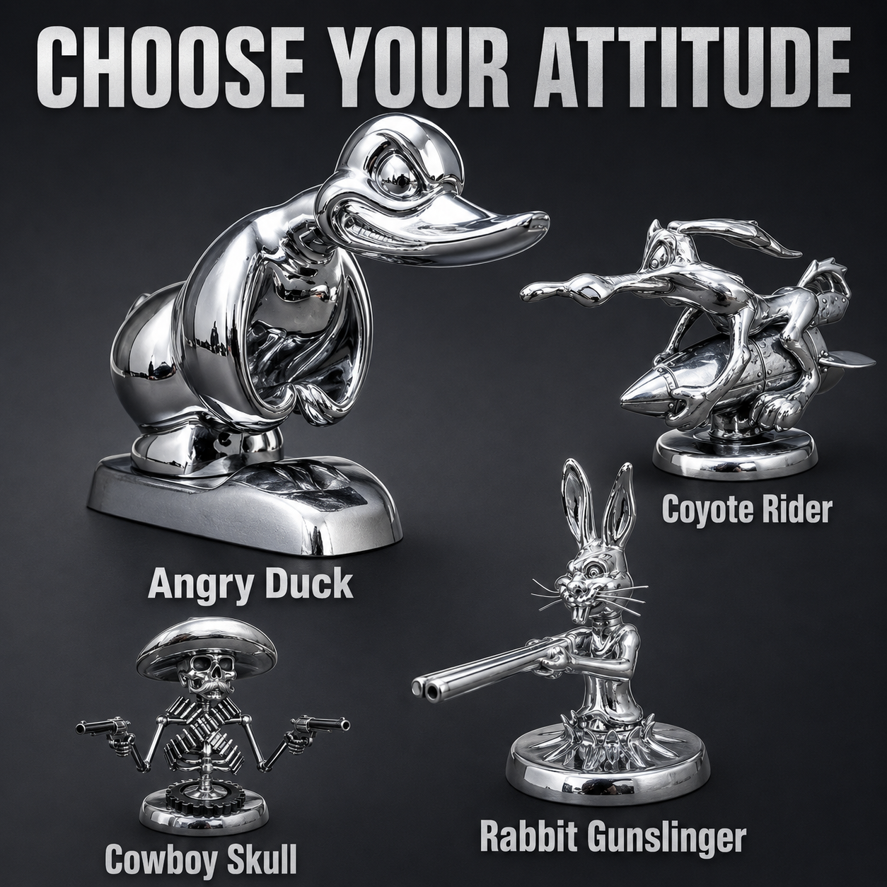 Chrome Angry Duck Hood Ornament – Car & Desk Decor