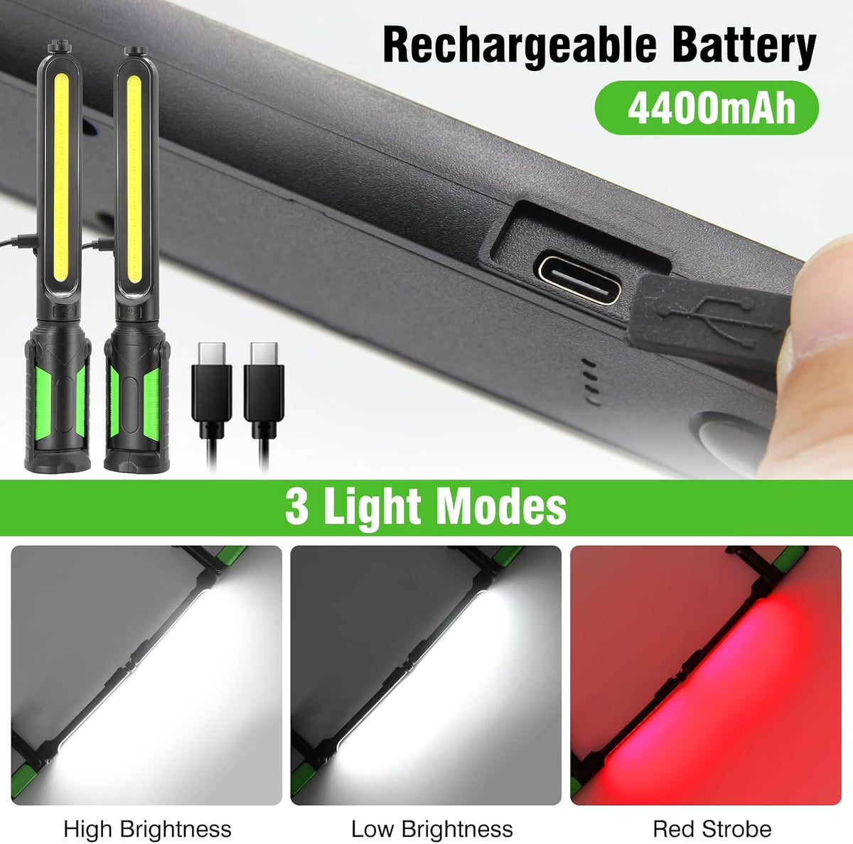 🔥Waterproof Work Light for Mechanic, 2400LM LED, 4400mAh Rechargeable